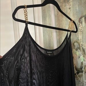 Vintage Y2K Bebe Black Mesh Top with Gold Chain Straps